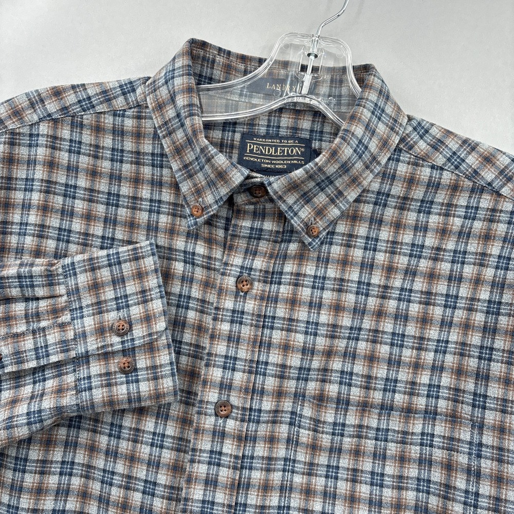 Pendleton Shirt Mens Large Blue Gray Brown Plaid Button Down Long Sleeve Landry
